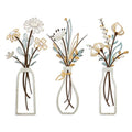 3 Pieces Metal Flowers Wall Art (Beige Gold)