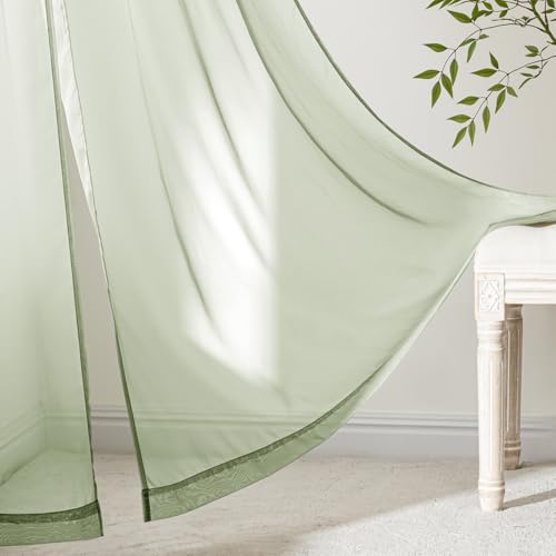Sage Green Sheer Curtains 96 Inches Long 4 Panels 54 x 96 Inches (54"W x 96"L (Pack of 4) / Sage Green)