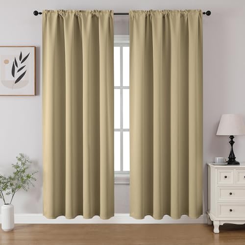 Beige Blackout Curtains 72 inch Length 2 Panels Set (Beige / 52"W x 72"L (Pack of 2))