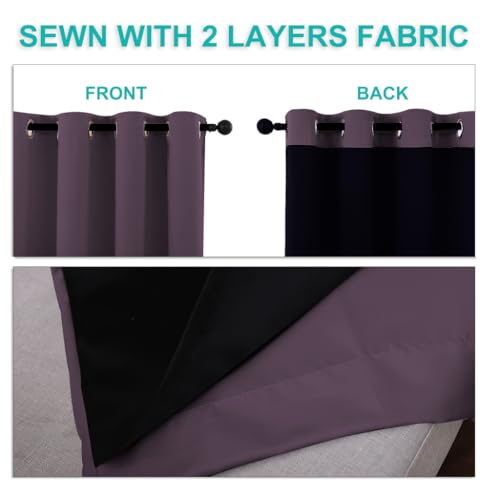 100% Blackout Lined Curtains (Plum / 42"W x 63"L (Pack of 2))