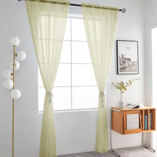 Basic Rod Pocket Sheer Voile Window Curtain Panels Sage Green 1 Pair 2 Panels 52 Width 72 Inch Long for Kitchen Bedroom Children Living Room Yard（Sage Green (Sage Green / 52"W x 72"L (Pack of 2))
