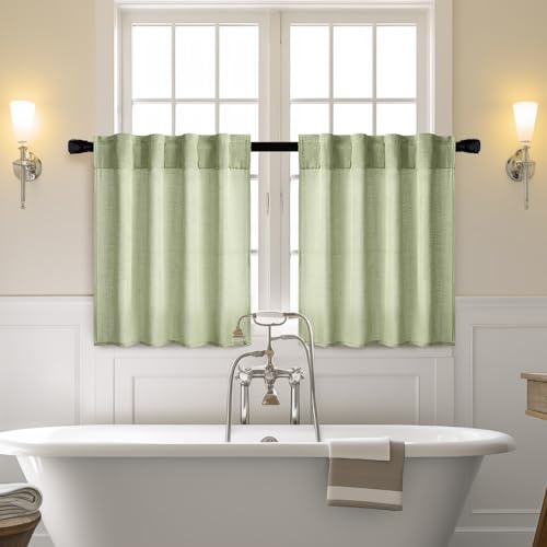 Sage Green Kitchen Curtain 24 Inches Length 2 Panels Farmhouse (Sage Green / 26"W x 24"L (Pack of 2))