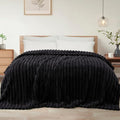 Striped Queen Size Fleece Blanket for Bed (Black / Queen ( 90x90 IN ))