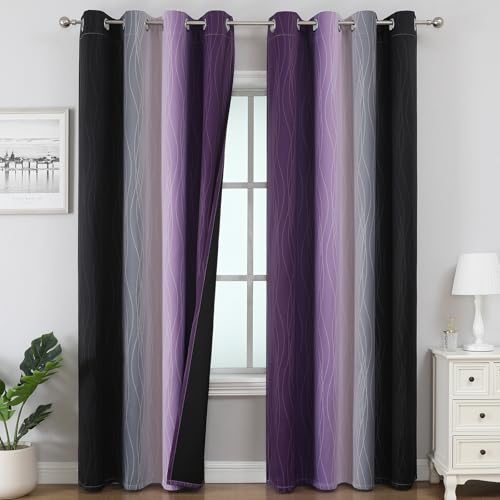 Black and Purple Ombre Blackout Curtains 102 Inch Length (Black and Purple / 52"W x 102"L (Pack of 2))