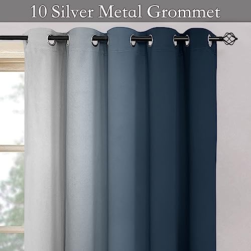 Ombre Navy Blue to Grey White Curtains for Living Room 62Wx84L (62"W x 84"L (Pack of 2) / Navy Blue)