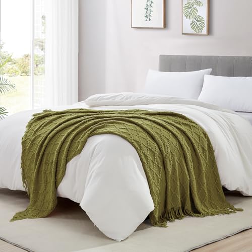 Olive Throw Blanket 50 x70 Inch Jacquard Throw Knitted Blanket (Jacquard-olive / 50"x70")