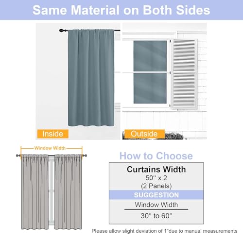 Ava Stone Blue Blackout Curtains for Bedroom 84 Inch Length 2 Panels Set (Stone Blue / 50"W x 84"L (Pack of 2))