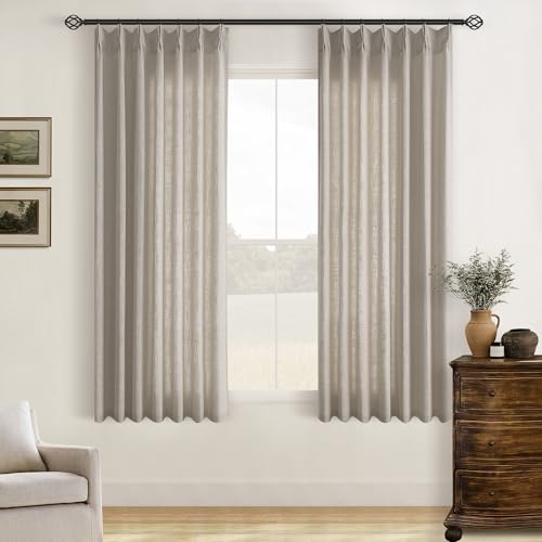Burlywood Birch Pinch Pleated Linen Curtains 63 Inch Length 2 Panels Set (Burlywood Birch / 40"W x 63"L (Pack of 2))