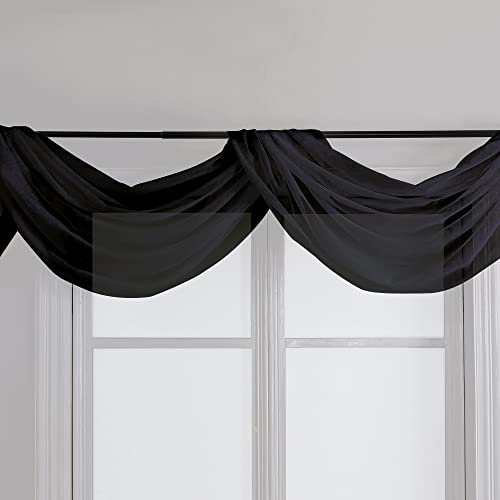 Black Sheer Scarf Valances for Windows 216 Inch Extra Long (Black / 42"W x 216"L (Pack of 2))