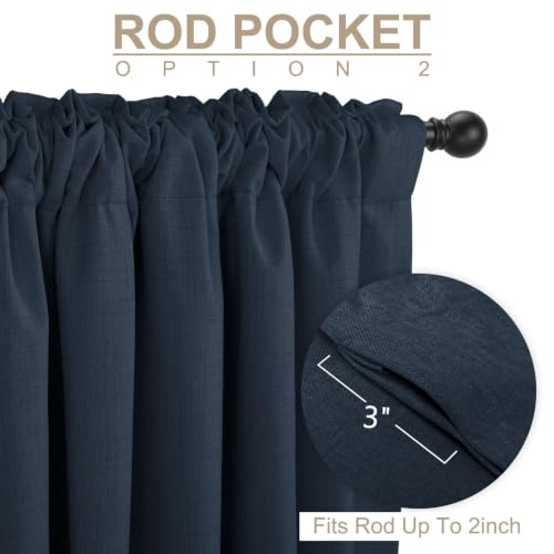 Linen Textured Total Blackout Curtains for Bedroom 84 Inches Long (Jet | Navy / 50"W x 84"L (Pack of 2))