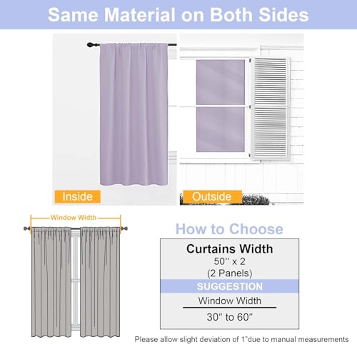 Lilac Blackout Curtains for Bedroom 96 Inches Long 2 Panels (Lilac / 50"W x 96"L (Pack of 2))