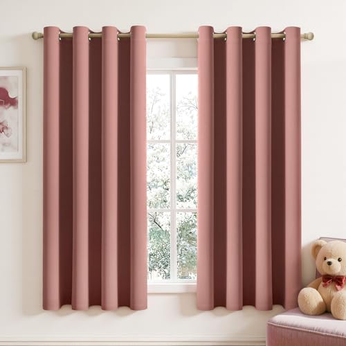 Dusty Rose Blackout Bedroom Curtains Drapes 72 Inch Long 52"x72" (Dusty Rose / 52"W x 72"L (Pack of 2))