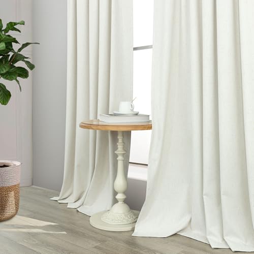 Living Room Curtains 84 Inches Long Faux Linen Darkening Curtain for Bedroom Boho Burlap Full Blackout Soundproof Thermal Insulated Drapes for Nursery Room Divider 52x84 Length 2 Panel Ivory Off White (Ivory / 52"W x 84"L (Pack of 2))