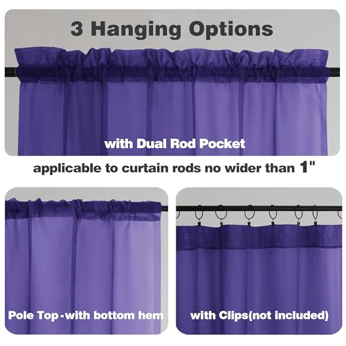 Sheer Valances for Windows 2 Pack (Purple / 42"W x 18"L (Pack of 2))
