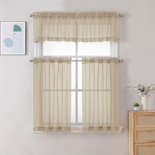 Taupe Sheer Valances for Windows (Taupe / 42"W x 16"L (Pack of 2))