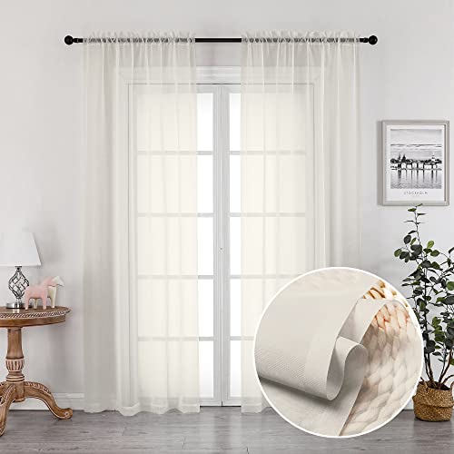 2 Panels Ivory Sheer Curtains 72 Inches Length Window Treatment for Kitchen (Ivory / 42"W x 72"L (Pack of 2))