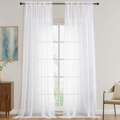 White Sheer Curtains 108 Inches Long 2 Panels Set (White / 59"W x 108"L (Pack of 2))
