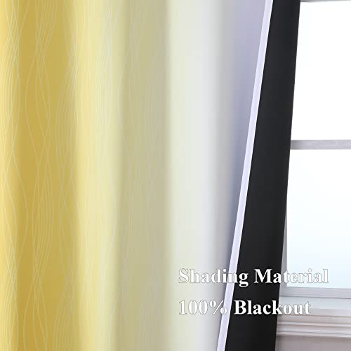 Yellow and Greyish White Ombre Blackout Curtains for Living Room 84 Inch (Yellow and Greyish White / 52"W x 84"L (Pack of 2))