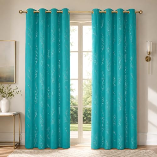 Living Room Curtains 72 Inches Long (Turquoise/Tree Branch / 52"W x 72"L (Pack of 2))