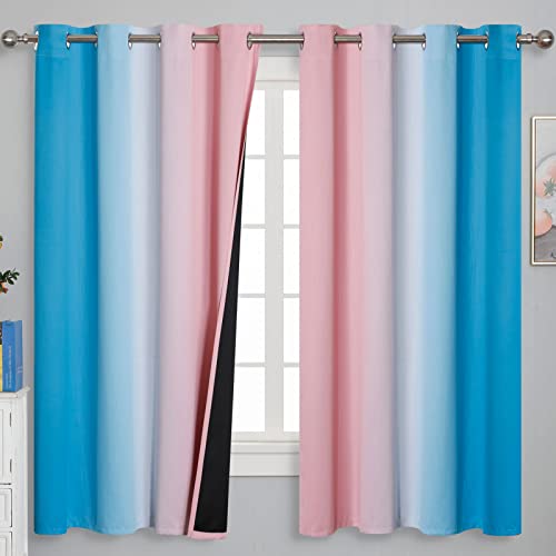 Pink and Blue Ombre Curtains for Bedroom 63 Inch Long (Pink and Blue / 52"W x 63"L (Pack of 2))
