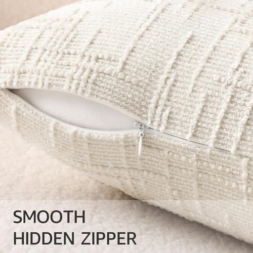 Textured Chenille Throw Pillow Covers 12x20 Set of 2 Cream White (Cream White / 20" x 12" (Pack of 2))