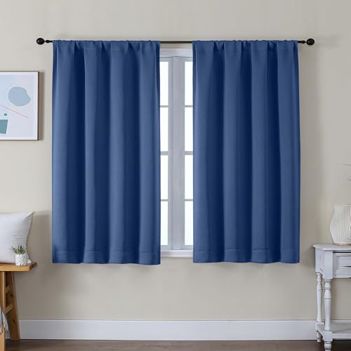 Ava Royal Blue Short Blackout Curtains for Bedroom 45 Inches Long 2 Panels Set (Royal Blue / 40"W x 45"L (Pack of 2))