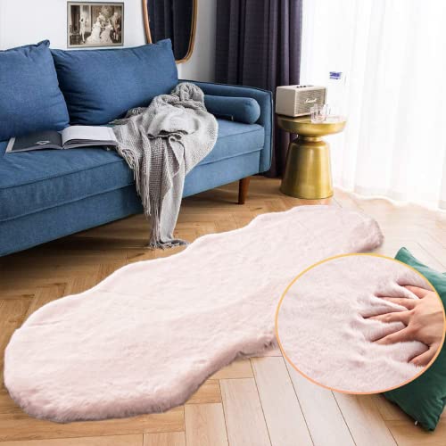 Pink Plush Washable Fluffy Fur Rugs for Living Room Shag Faux Rabbit Fuzzy Fur Area Rugs for Bedroom 2x6 Rug Oblong Nursery Rug (2' x 6' (Oblong) / Pink)