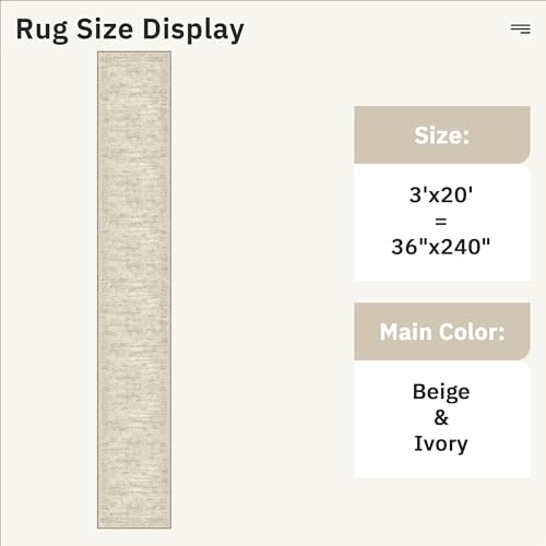 Washable 3x20 Hallway Runner Rug Non (Beige / 3' x 20' (Runner))