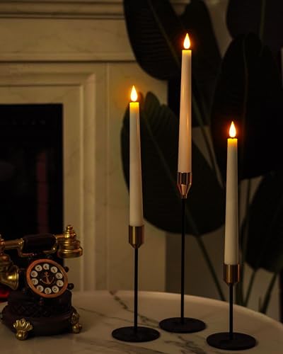 6 Pcs Waxy Flameless Taper Candles with Remote (White / 9.6 inch)