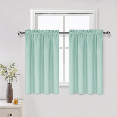 Short Blackout Curtains 42 x 36 Inch Long for Kitchen RV Bunk 2 Panels (Mint Green / 42"W x 36"L (Pack of 2))