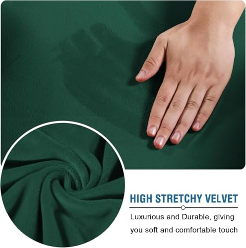 High Stretch Sofa Slipcover 4 Piece Cover Velvet Furniture Protector Form Fit Thick Velvet Extra Large Sofa Cover for 3 Cushion Couch Width Up to 97 Inch (3 Cushion Large Sofa / Green)