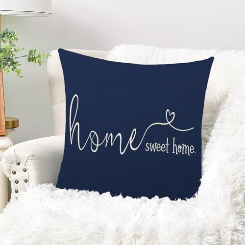 Home Sweet Home Quotes Farmhouse Pillow Covers 18x18 Inch (18" x 18" (Pack of 1) / Blue)