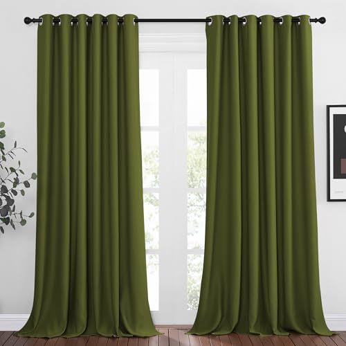 Living Room Window Curtain Drapes Extra Long & Wide (Olive / 80"W x 108"L (Pack of 2))