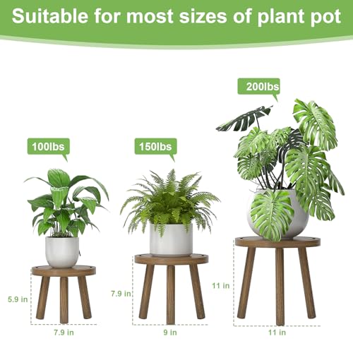 3 Pack Wood Plant Stands Indoor (Dark Gray / 3 Pack)