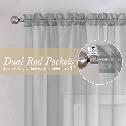 Living Room Light Grey Sheer Curtains 72 Inch Long 2 Panels (Light Grey / 40"W x 72"L (Pack of 2))
