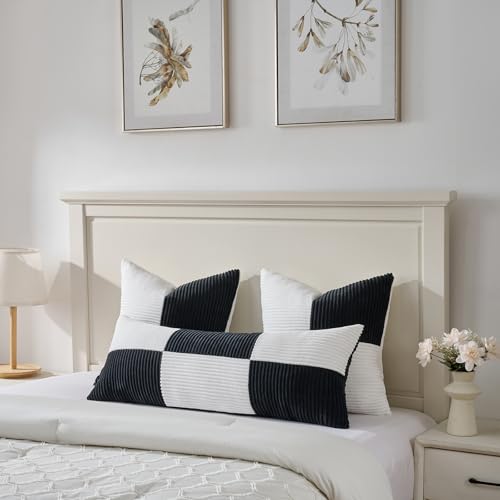 Set of 2 Black White Decorative Throw Pillow Covers 18x18 Inch with for Couch Bed Sofa Living Room (Black White / 18" x 18" (Pack of 2))