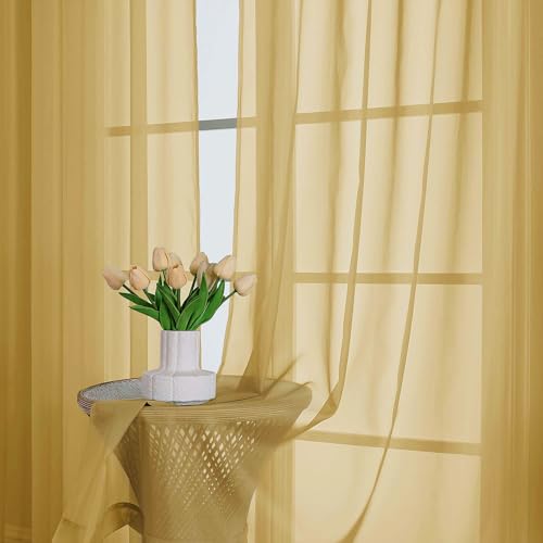 Sheer Gold Curtains 90 inches Long 2 Panels (Gold / 42"W x 90"L (Pack of 2))