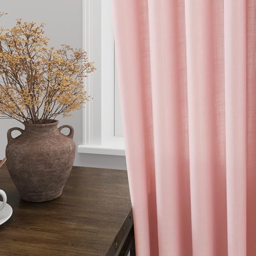 Pink Linen Curtains 90 Inch Long 2 Panels Set for Baby Girl Bedroom Pink Soft Linen Textured Window Drapes Semi Sheer Light Filtering Rod Pocket Back Tab Farmhouse Curtain 52x90 (52"W x 90"L (Pack of 2) / Pink)