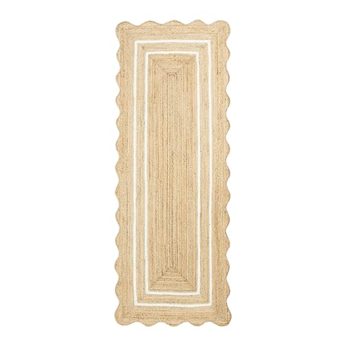Wave Scalloped Jute Runner Handwoven Hallway Runner 2'6"x20' Off (2'6"x20' / White)