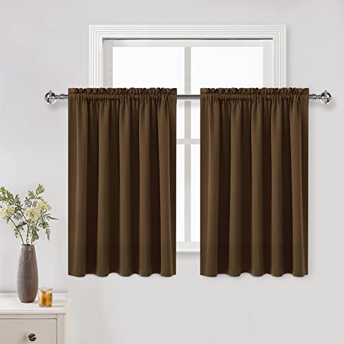 Short Blackout Curtains 60 x 36 Inch Long for Kitchen RV Bunk Brown (Brown / 60"W x 36"L (Pack of 2))