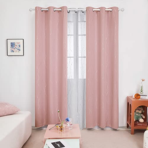 Living Room Curtains 84 Inches Long (Coral Pink/Wave Dots / 42"W x 84"L (Pack of 2))