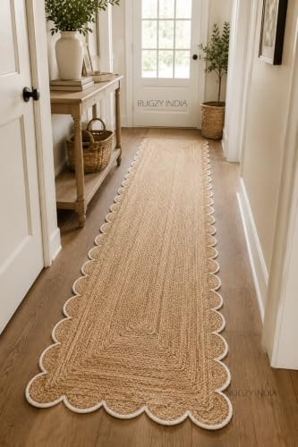 Scalloped Natural Jute Area Rug 8x10 Ft (8'x10' / Off-white)
