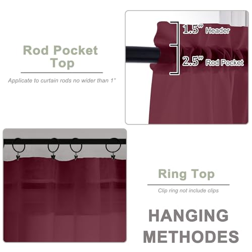Burgundy Sheer Curtains 108 Inches 2 Panels for Living Room 59" Wide (Burgundy Wine / 59"W x 108"L (Pack of 2))