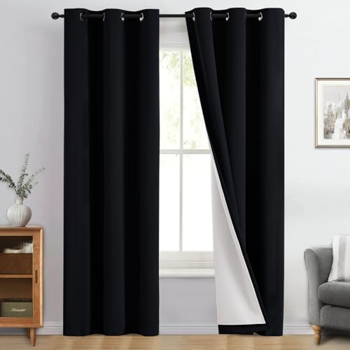 Black 100% Blackout Curtains 84 Inches Long for Bedroom 40" Wide (40"W x 84"L (Pack of 2) / Black With White Backing)