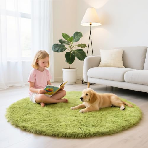 Fluffy Round Area Rugs for Bedroom (Grass Green / 4' (Round))