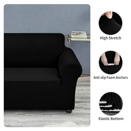 Stretch Loveseat Couch Cover Slipcover (Black / Medium（55"-78"))