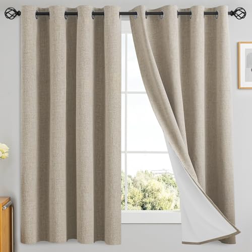 Natural Linen Textured Curtains 63 Inches Long for Living Room (Linen Natural / 52"W x 63"L (Pack of 2))