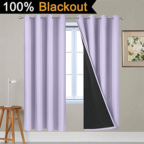 Lilac 100% Blackout Curtains 72 Inches Long for Bedroom 52" Wide (52"W x 72"L (Pack of 2) / Lilac)