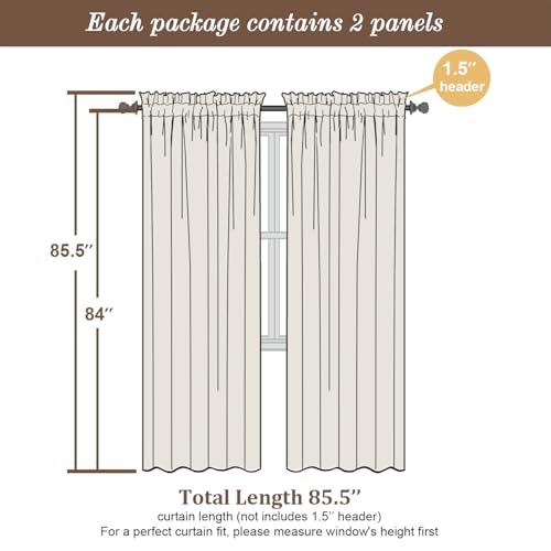 White Sheer Curtains 84 Inches Long 2 Panels (White / 42"W x 84"L (Pack of 2))