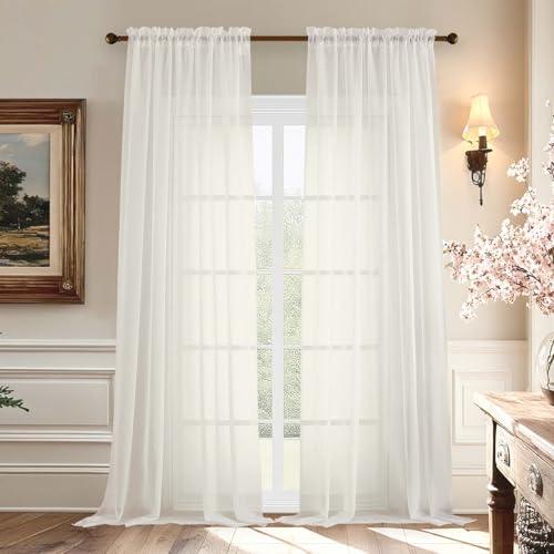 Voile Sheer Ivory Curtains (59"W x 96"L (Pack of 2) / Ivory)